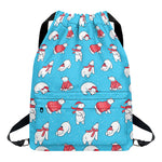Xmas Polar Bear Pattern Print Drawstring Backpack
