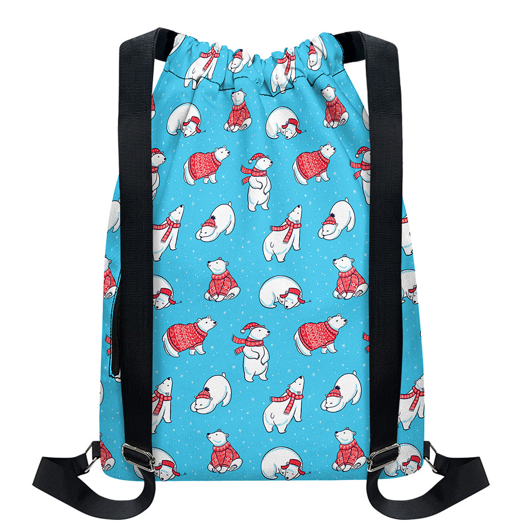 Xmas Polar Bear Pattern Print Drawstring Backpack