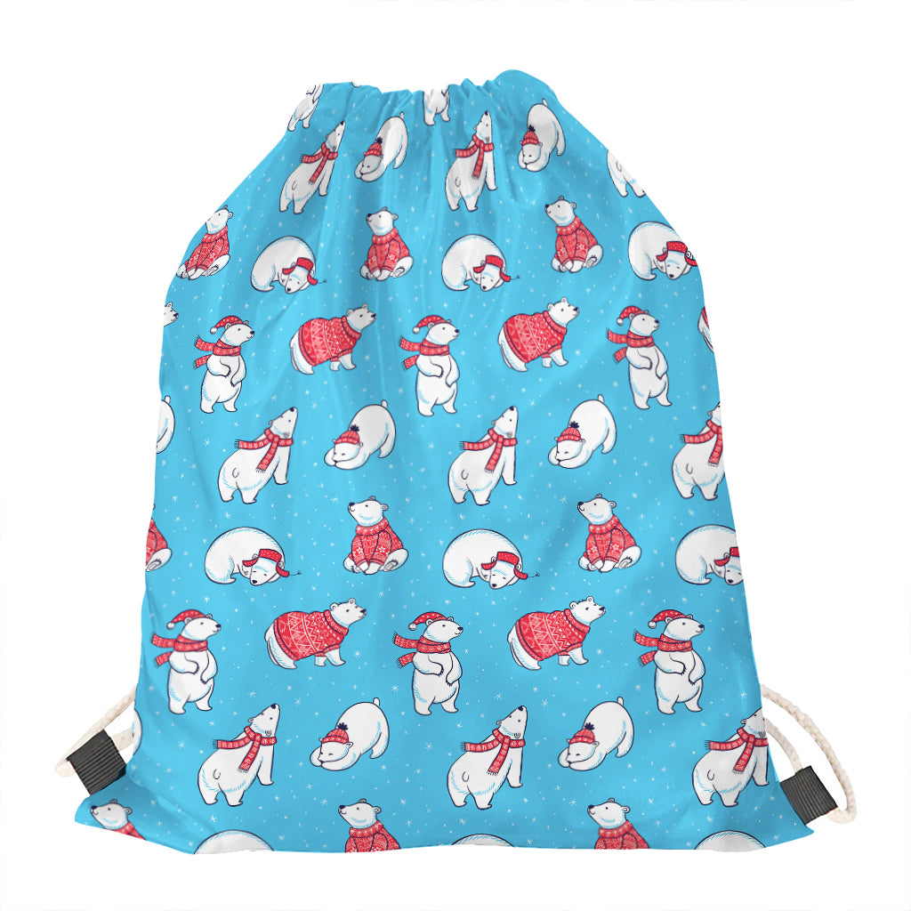 Xmas Polar Bear Pattern Print Drawstring Bag