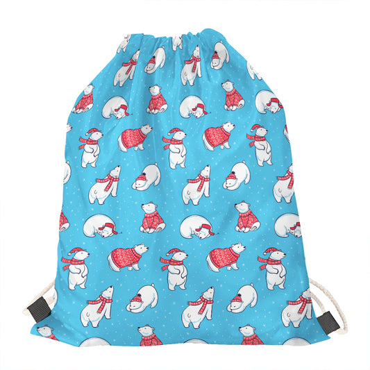 Xmas Polar Bear Pattern Print Drawstring Bag
