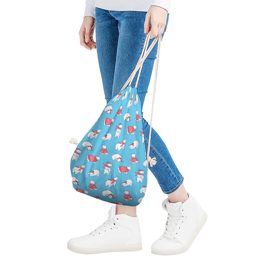 Xmas Polar Bear Pattern Print Drawstring Bag