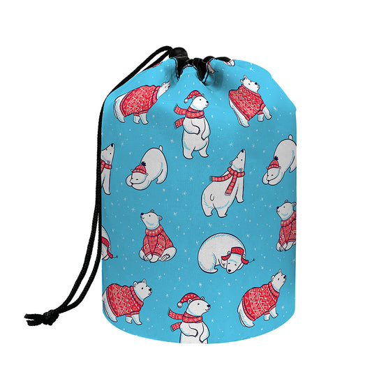 Xmas Polar Bear Pattern Print Drawstring Makeup Bag