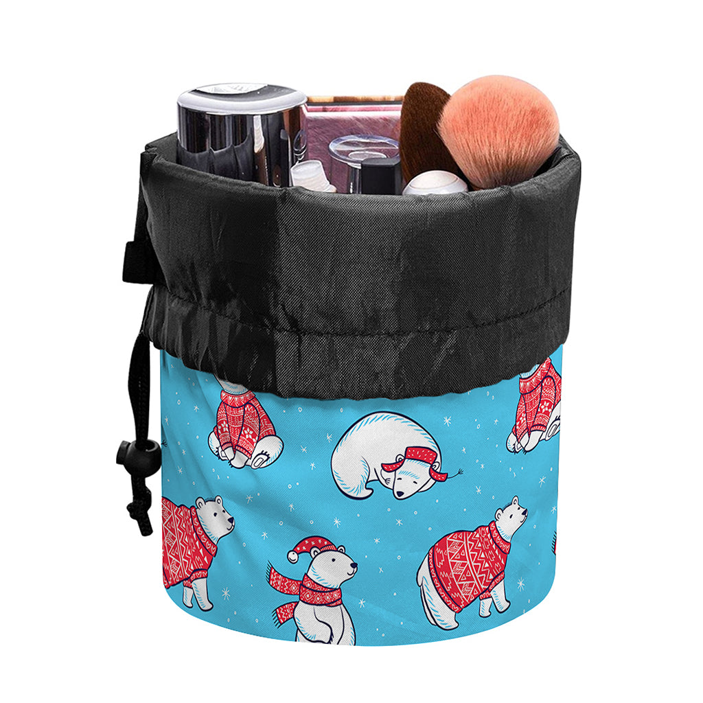 Xmas Polar Bear Pattern Print Drawstring Makeup Bag