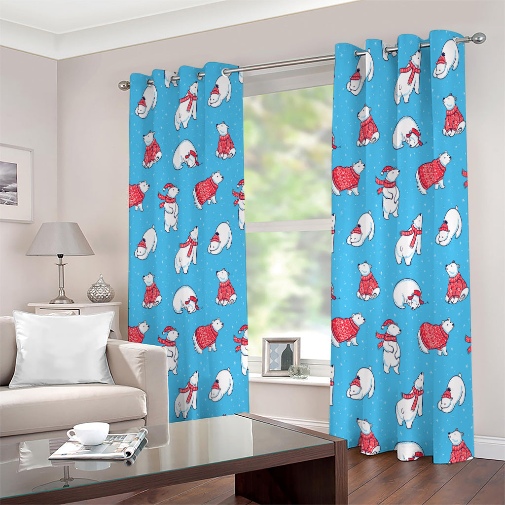 Xmas Polar Bear Pattern Print Extra Wide Grommet Curtains