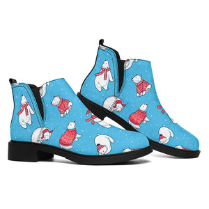 Xmas Polar Bear Pattern Print Flat Ankle Boots