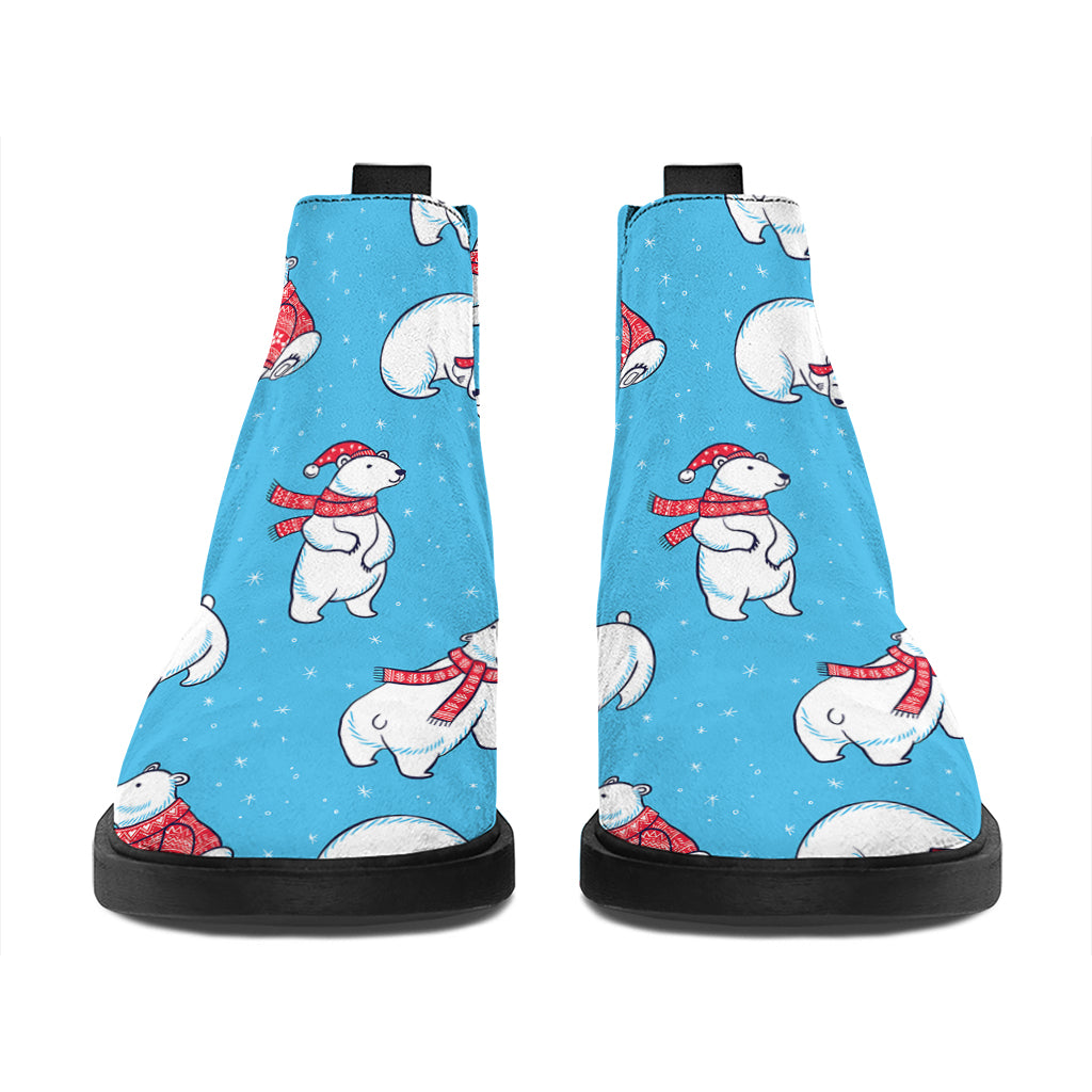 Xmas Polar Bear Pattern Print Flat Ankle Boots