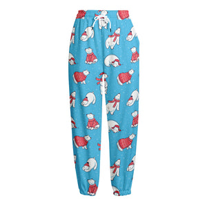 Xmas Polar Bear Pattern Print Fleece Lined Knit Pants