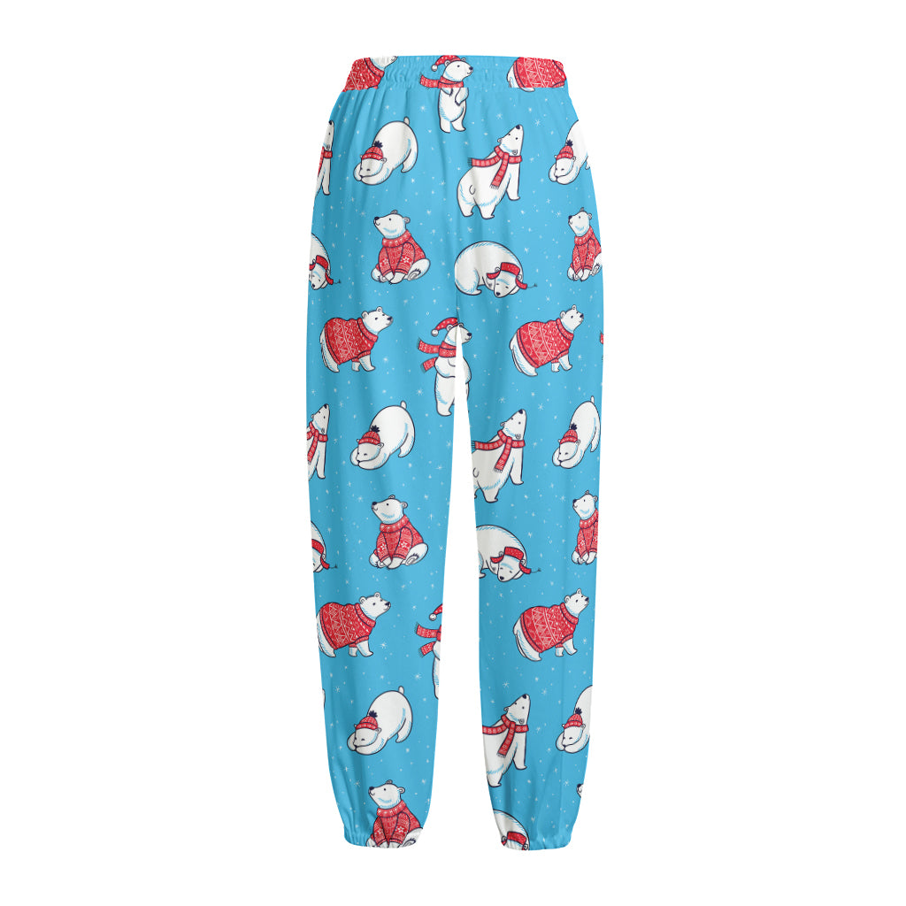 Xmas Polar Bear Pattern Print Fleece Lined Knit Pants