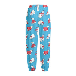 Xmas Polar Bear Pattern Print Fleece Lined Knit Pants