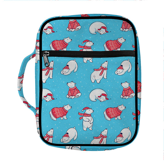 Xmas Polar Bear Pattern Print Front Pocket Bible Bag