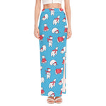 Xmas Polar Bear Pattern Print High Slit Maxi Skirt