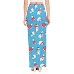 Xmas Polar Bear Pattern Print High Slit Maxi Skirt