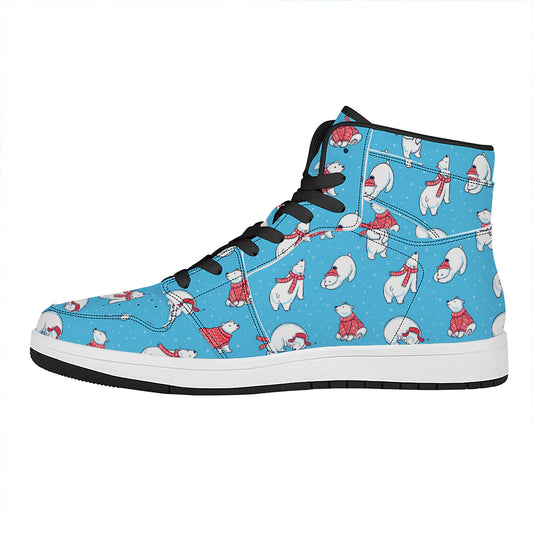 Xmas Polar Bear Pattern Print High Top Leather Sneakers