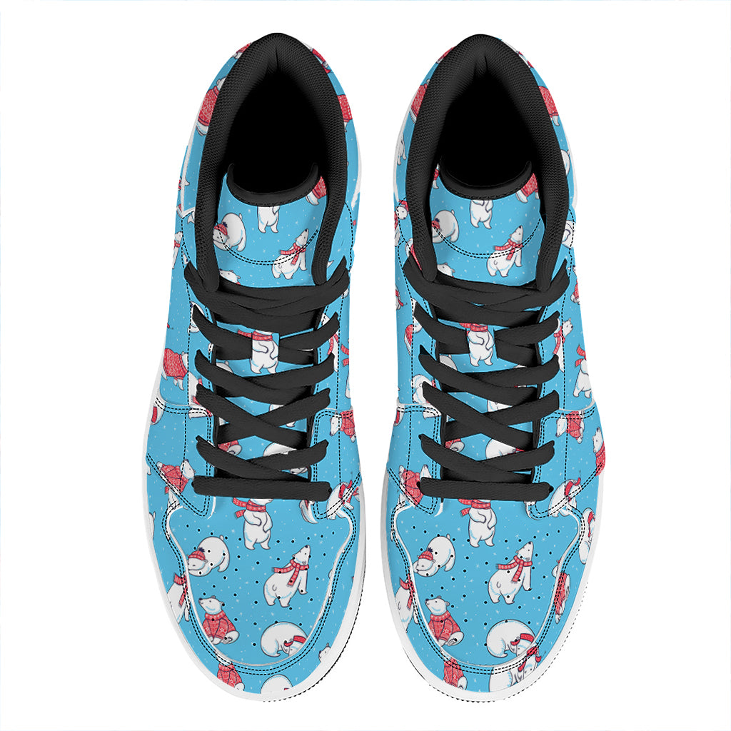 Xmas Polar Bear Pattern Print High Top Leather Sneakers