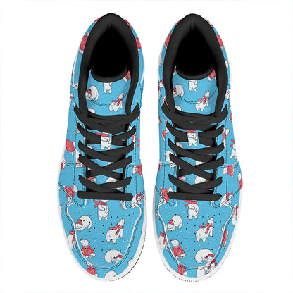 Xmas Polar Bear Pattern Print High Top Leather Sneakers