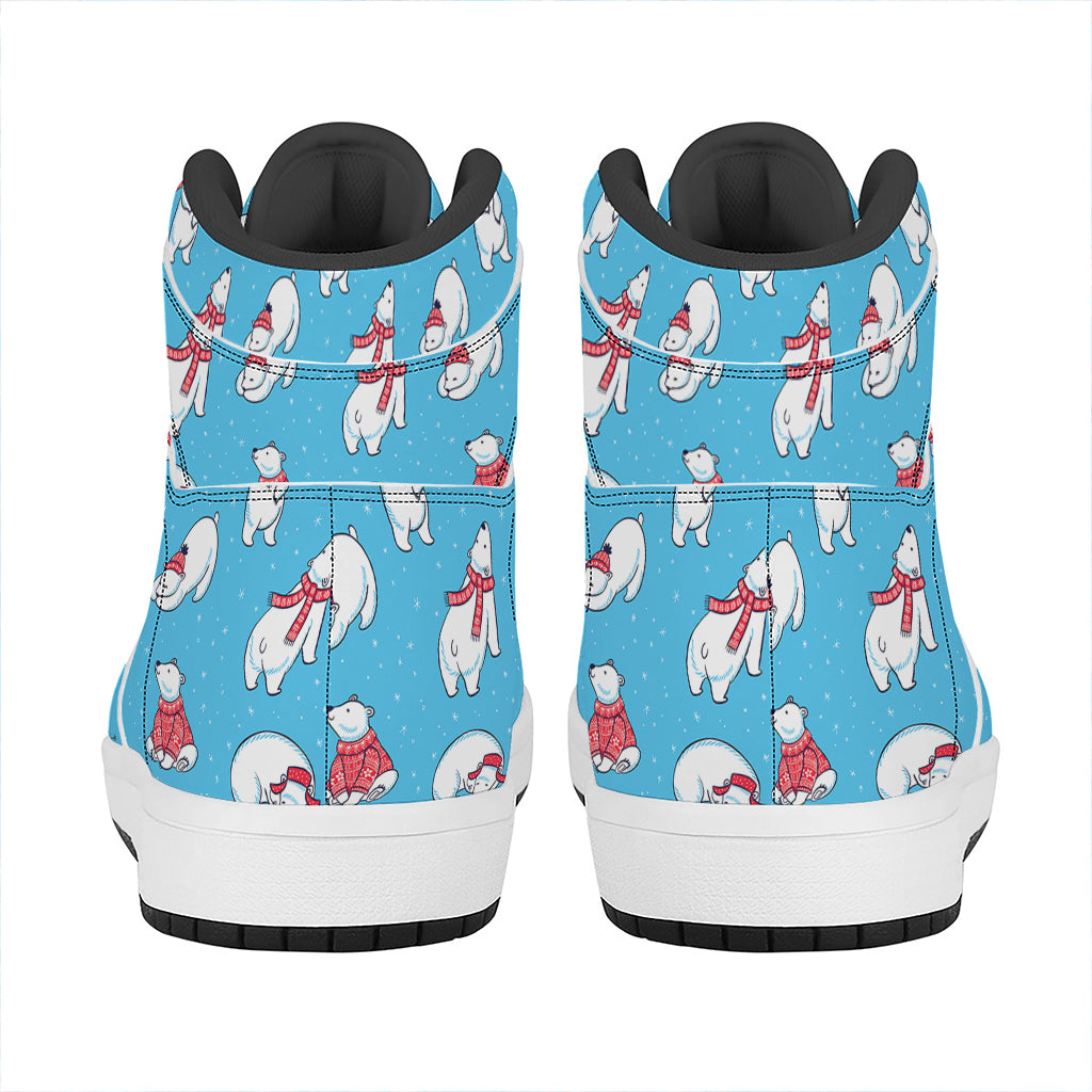 Xmas Polar Bear Pattern Print High Top Leather Sneakers