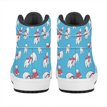 Xmas Polar Bear Pattern Print High Top Leather Sneakers