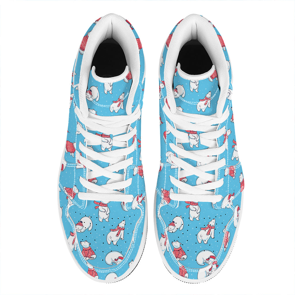 Xmas Polar Bear Pattern Print High Top Leather Sneakers