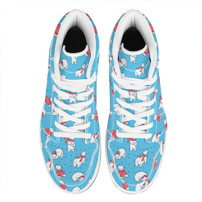 Xmas Polar Bear Pattern Print High Top Leather Sneakers