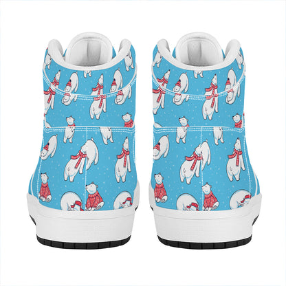 Xmas Polar Bear Pattern Print High Top Leather Sneakers