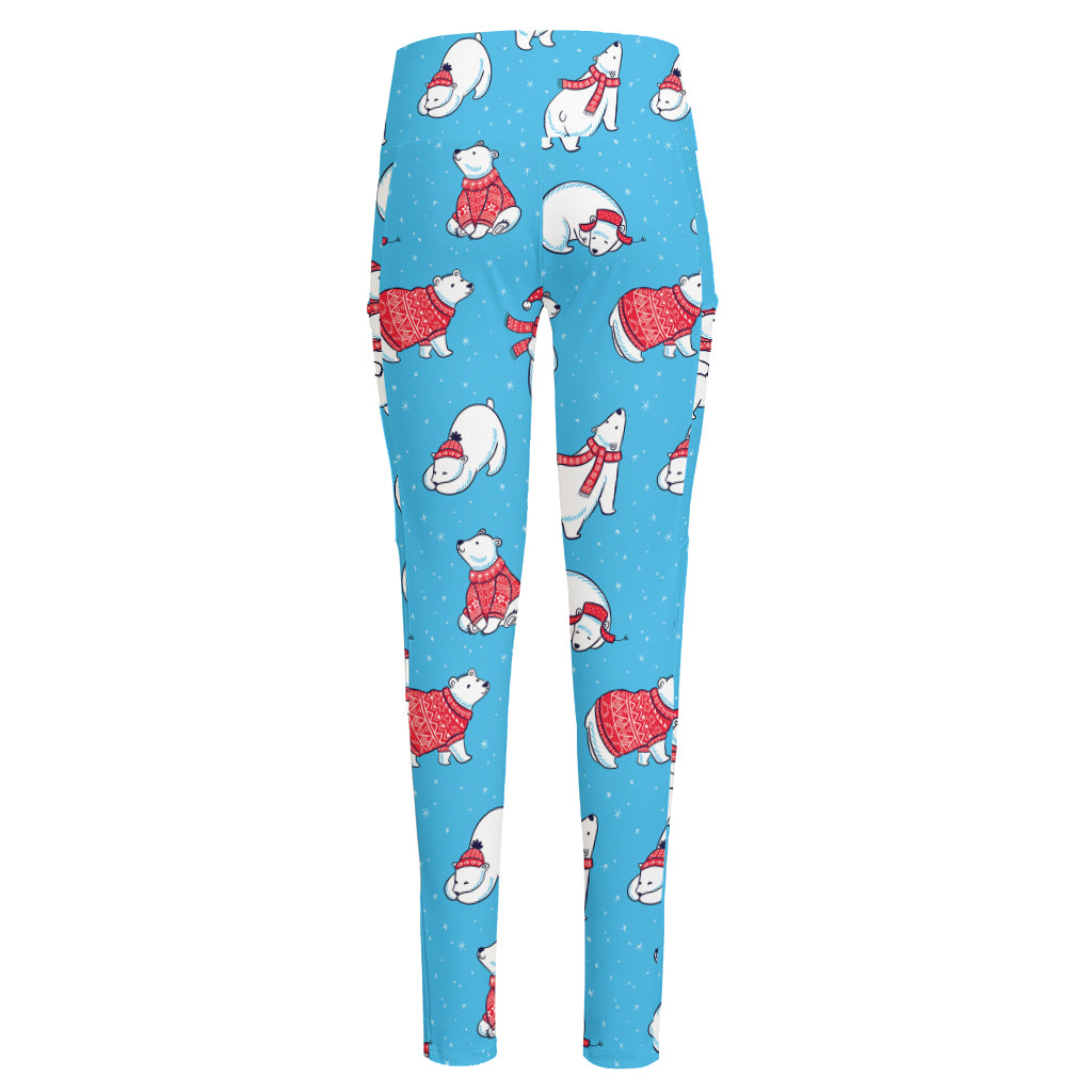 Xmas Polar Bear Pattern Print High-Waisted Pocket Leggings