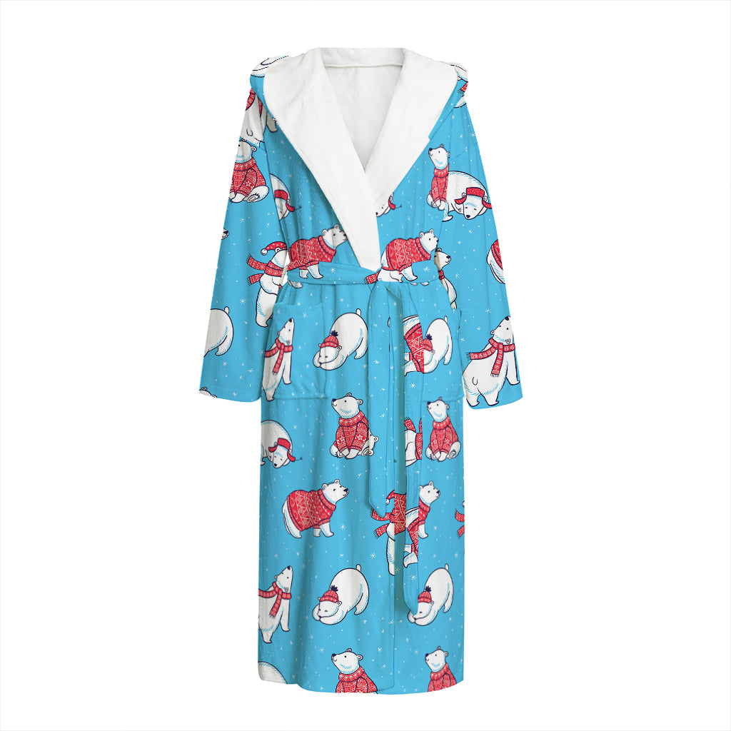 Xmas Polar Bear Pattern Print Hooded Bathrobe