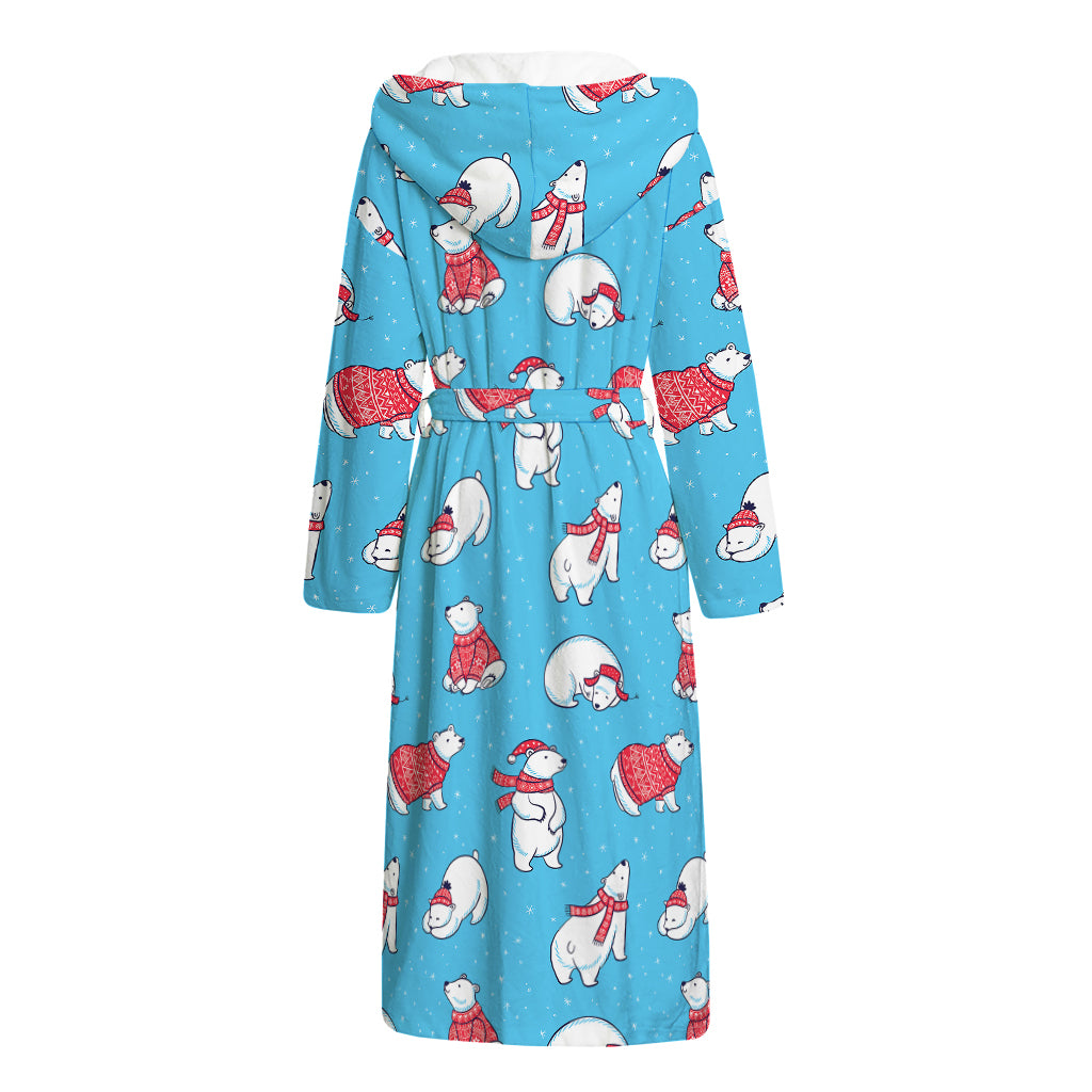 Xmas Polar Bear Pattern Print Hooded Bathrobe