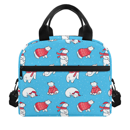Xmas Polar Bear Pattern Print Insulated Lunch Bag