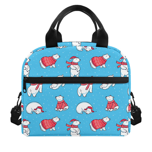 Xmas Polar Bear Pattern Print Insulated Lunch Bag