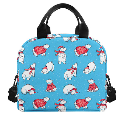 Xmas Polar Bear Pattern Print Insulated Lunch Bag