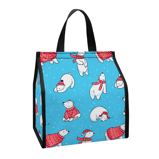 Xmas Polar Bear Pattern Print Insulated Lunch Tote