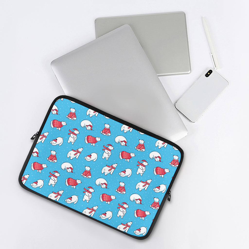 Xmas Polar Bear Pattern Print Laptop Sleeve