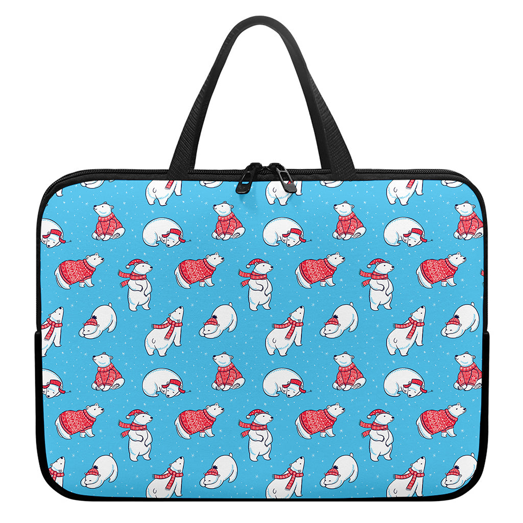 Xmas Polar Bear Pattern Print Laptop Sleeve With Handle