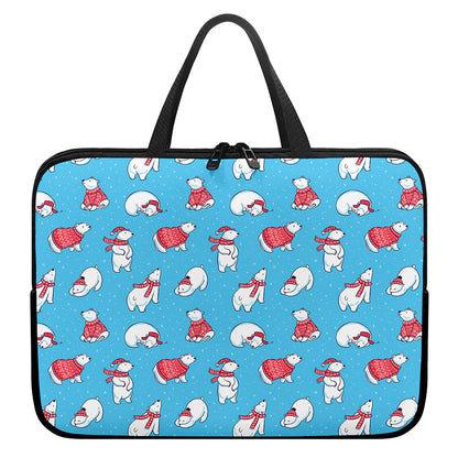 Xmas Polar Bear Pattern Print Laptop Sleeve With Handle