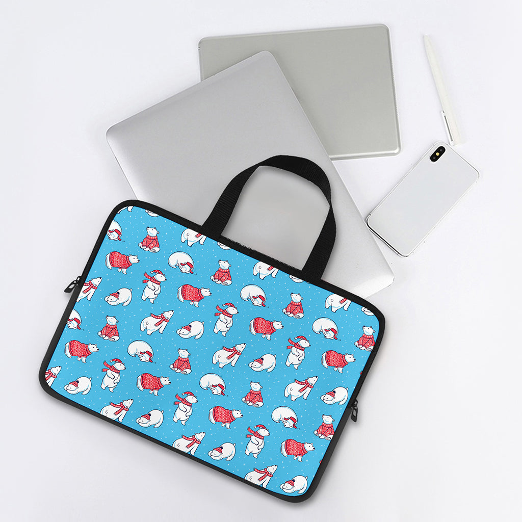 Xmas Polar Bear Pattern Print Laptop Sleeve With Handle