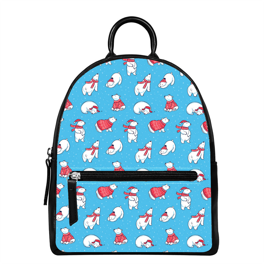Xmas Polar Bear Pattern Print Leather Backpack