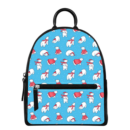 Xmas Polar Bear Pattern Print Leather Backpack