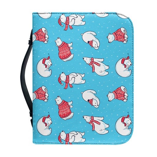 Xmas Polar Bear Pattern Print Leather Bible Cover