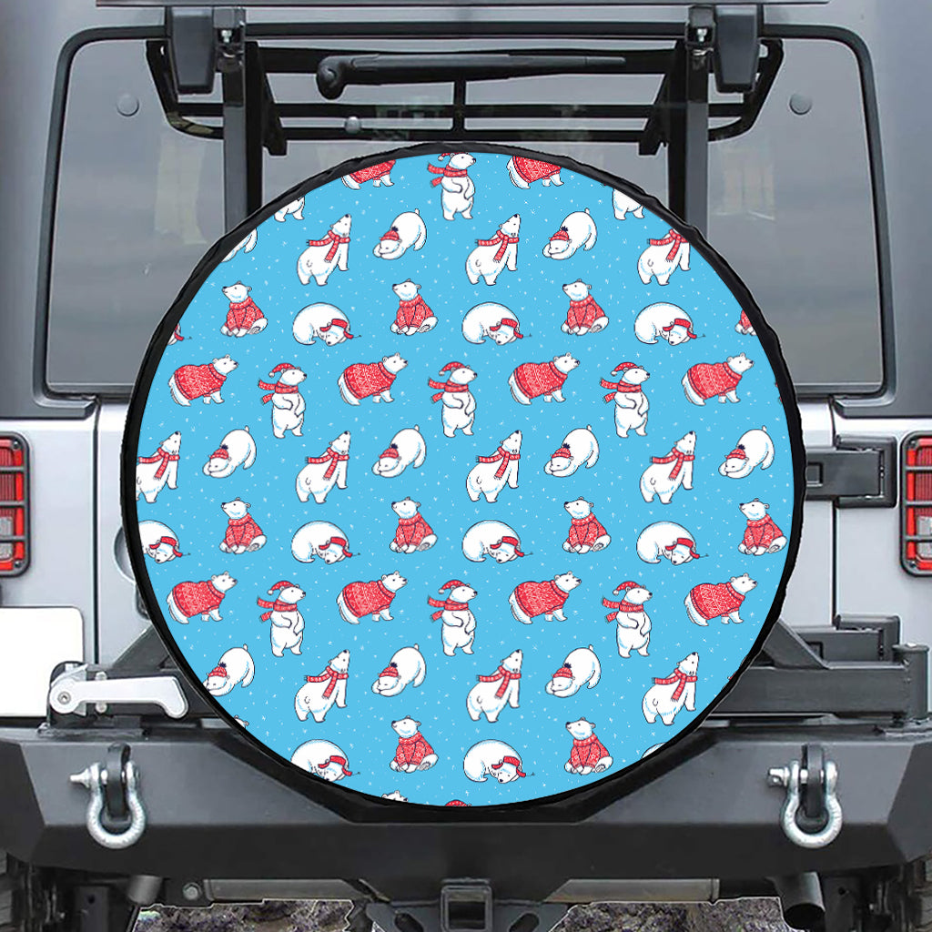 Xmas Polar Bear Pattern Print Leather Spare Tire Cover