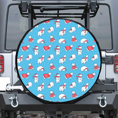 Xmas Polar Bear Pattern Print Leather Spare Tire Cover