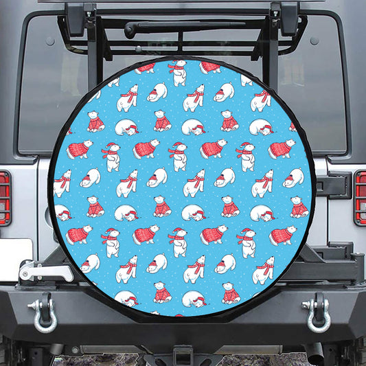 Xmas Polar Bear Pattern Print Leather Spare Tire Cover
