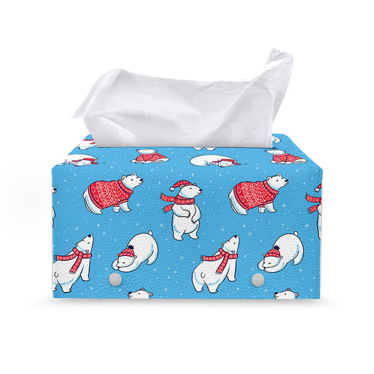 Xmas Polar Bear Pattern Print Leather Tissue Box Cover