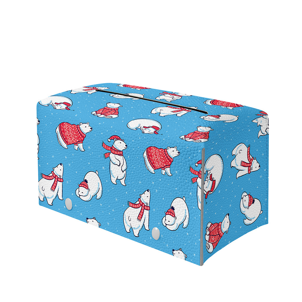 Xmas Polar Bear Pattern Print Leather Tissue Box Cover