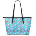 Xmas Polar Bear Pattern Print Leather Tote Bag With Zipper