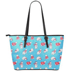 Xmas Polar Bear Pattern Print Leather Tote Bag