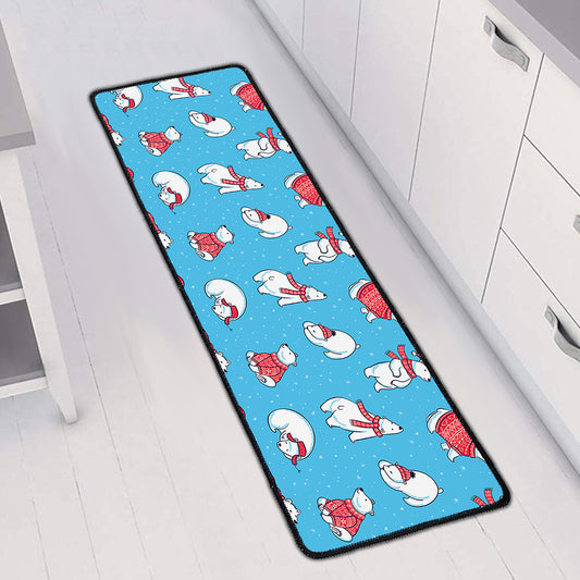 Xmas Polar Bear Pattern Print Long Kitchen Mat