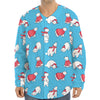 Xmas Polar Bear Pattern Print Long Sleeve Baseball Jersey