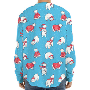 Xmas Polar Bear Pattern Print Long Sleeve Baseball Jersey