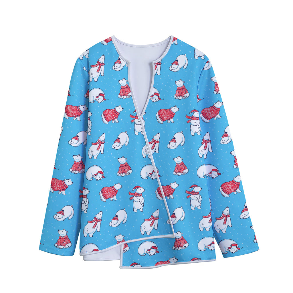 Xmas Polar Bear Pattern Print Long Sleeve Short Coat