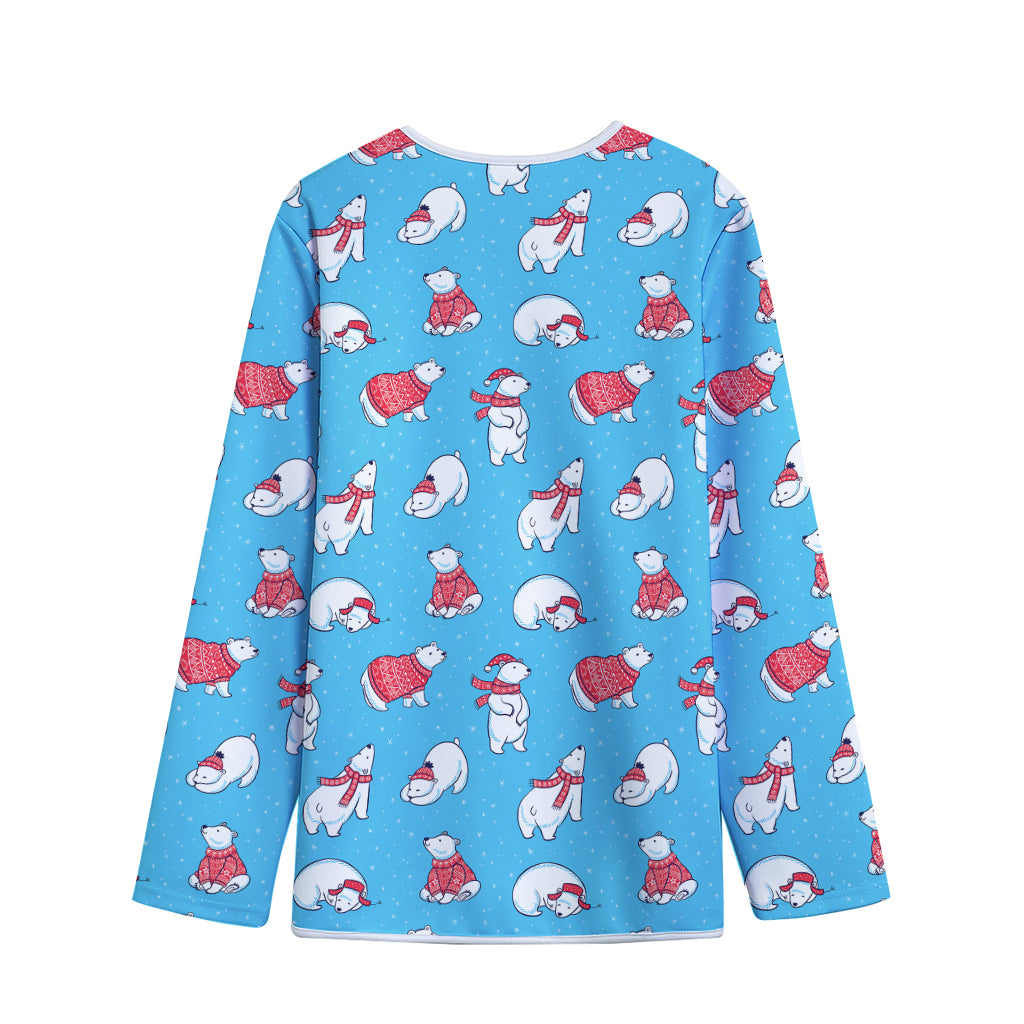 Xmas Polar Bear Pattern Print Long Sleeve Short Coat